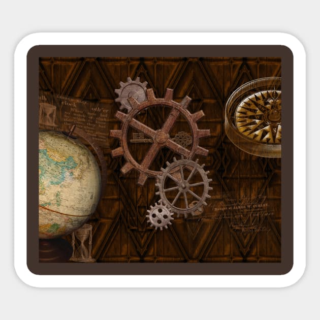 Steampunk Gears on Coppery-look Geometric Design Sticker by Highseller
